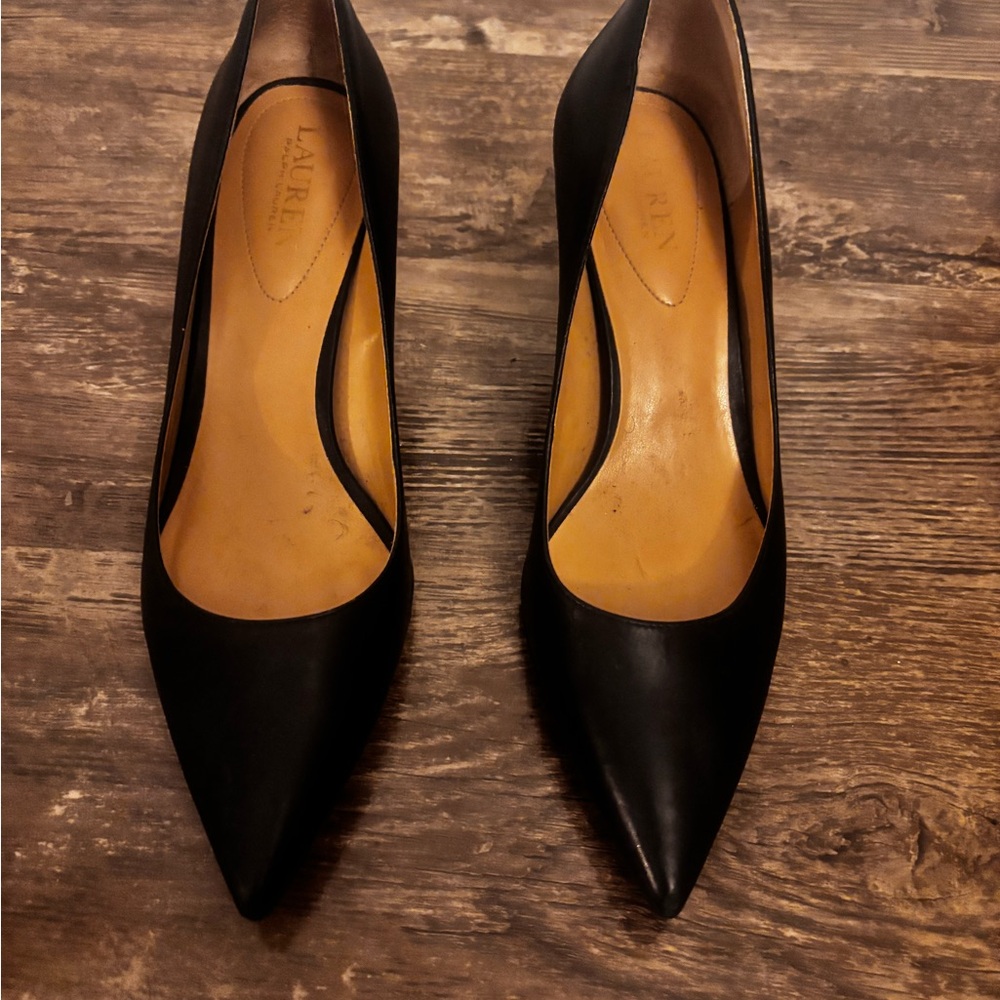 Ralph Lauren Black Heels Classic Pointed-Toe Pumps